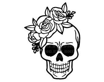 Skull flowers svg | Etsy NZ Skull Coloring Pages, Kunst Tattoos, Pola Sulam, Skulls And Roses, Floral Skull, Skull Decor, Flower Skull, Art Et Illustration, Silhouette Design Store