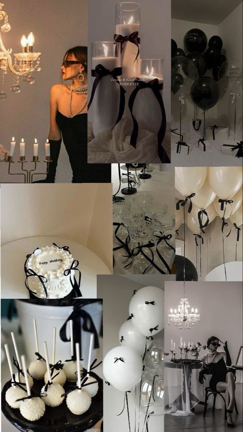 Chic Birthday Decorations, Trending Birthday Themes 2024, 28 Birthday Party Themes, Birthday Party Themes For 19 Year Olds, Champagne Birthday Ideas Themed Parties, Birthday Black And White Aesthetic, 28th Birthday Themes For Women, Air Bnb Birthday Decorating Ideas, Black And White Birthday Theme Ideas