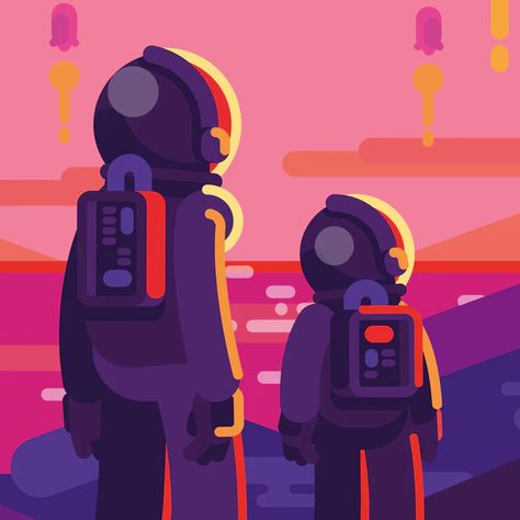 Two Astronauts, Astronaut Illustration, Neon Aesthetic, Posters Wall Art, Space And Astronomy, Posters Wall, Flat Illustration, In A Nutshell, Editorial Illustration