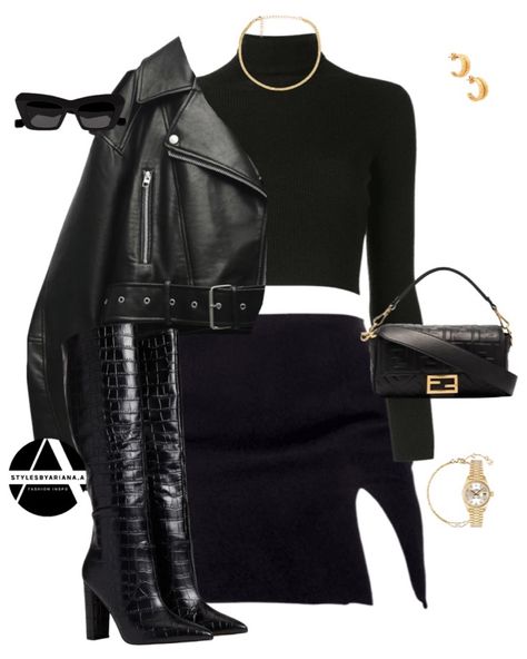 Classy All Black Outfit, Chic Outfits Edgy, Outfit Elegantes, Rich Clothes, Glamour Outfit, Glamorous Outfits, All Black Fashion, Fasion Outfits, Wearing All Black