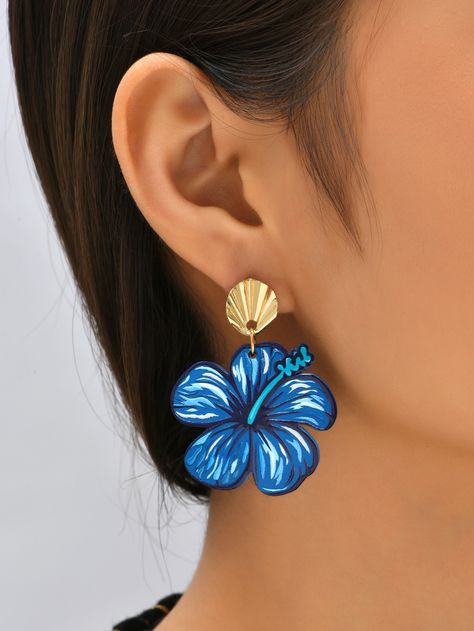 Flower Charm Drop EarringsI discovered amazing products on SHEIN.com, come check them out! Blue Hibiscus Flower, Jewelry Shein, Shein Jewelry, Flower Hibiscus, Diy Earrings Easy, Polymer Flowers, Fimo Beads, Tropical Earrings, Ocean Earrings