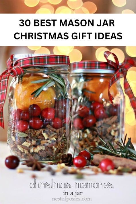 Want some fun diy mason jar ideas you can give as gifts? These are great for friends, family, coworkers or neighbors or teachers! Gift them something sweet that's easy for you to make. #christmas #masonjargifts #masonjars Potpourri Jar Gift, Christmas Gift For Coworkers Diy, Mason Jar Potpourri Christmas Gifts, Christmas Gift For Teachers Diy, Mason Jar Simmer Pot Gift, Christmas Simmer Pot Gift In A Jar, Mason Jar Christmas Potpourri, Fun Neighbor Gifts For Christmas, Mason Jar Christmas Gifts For Coworkers