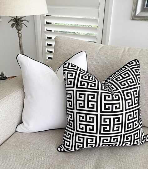 Black and White Cushion Covers 9.3oz White Canvas Scatter | Etsy Black And White Mantle Decor, Black White And Gold Decor, Neutral Home Aesthetic, White Home Design, Black Gold Bedroom, Black And White Living Room Decor, White And Gold Decor, Black And White Cushions, White Living Room Decor