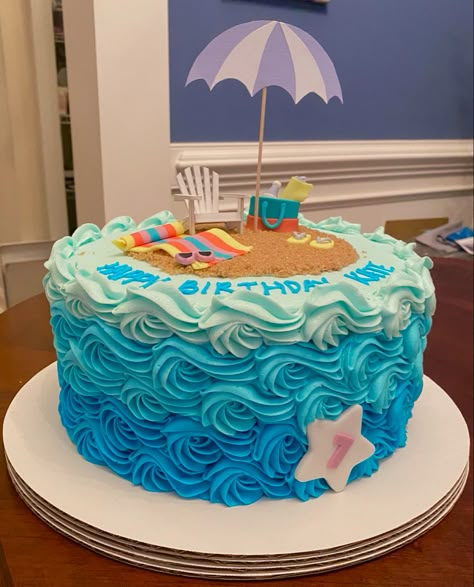 Pool Cake Design, Cakes Beach Theme, Pool Theme Birthday Party Cake, Ocean Theme Cake Buttercream, Fondant Beach Ball, Beach Cake Design, Flip Flop Cake Ideas, Beach Buttercream Cake, Beach Themed Smash Cake