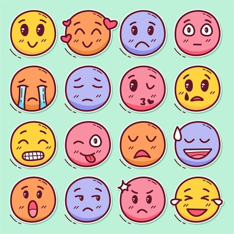 Hand drawn of cute people emoticon | Premium Vector #Freepik #vector #love Emoji Design Ideas, Emma Aurora, Emotions Stickers, Emotions Drawing, Emotion Drawing, Drawing Emotions, Unity Logo, Emoji Ideas, Blue Bokeh