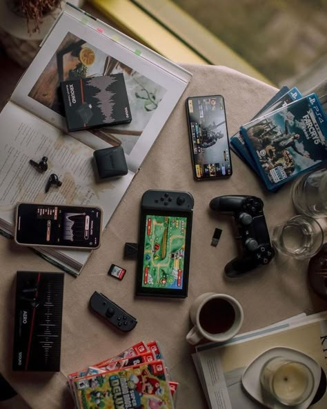 Garrison Abbey, Willow Hale, Aesthetic Games, Gaming Aesthetic, Everyday Bag Essentials, Tech Aesthetic, Desktop Setup, Inside My Bag, Retro Gadgets