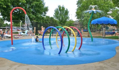 Splash pad. It would be fun to have splash pad on the property somewhere as well. Maybe a with a bit more "natural" looking items so that it's pretty too look at and fun for all ages. Neighborhood Playground, Spray Park, Playground Areas, Water Playground, Splash Park, Splash Pool, Deer Creek, Splash Pad, Kid Pool