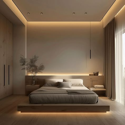 Room Design Bedroom Simple, Simple Bed With Headboard, Very Simple Bedroom Ideas, Bed Ideas For Master Room, Luxury Bedroom Design Minimalist, Masterbedroom Decor Ideas Minimalist, Bedroom Bed Wall Ideas, Modern Bedroom Wall Ideas, Modern And Cozy Bedroom