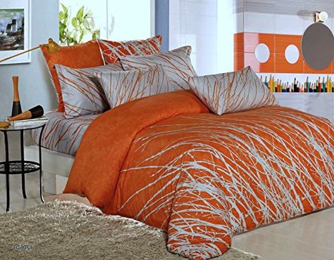 Rise & Shine: Orange and White Comforter & Bedding Sets Orange Nursery, Orange Duvet Covers, King Size Comforter Sets, Grey Comforter Sets, Bedding Sets Grey, Orange Bedding, 100 Cotton Duvet Covers, Bedroom Orange, Cotton Bedding Sets