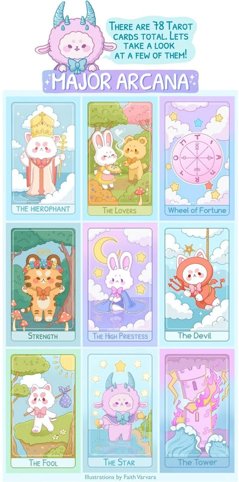 Character Tarot Cards, Cute Tarot Cards Art, Character Card Design, Cartoon Tarot Cards, Cute Tarot Cards, Kawaii Tarot Cards, Tarot Deck Aesthetic, Tarot Cards Aesthetic, Cute Tarot Decks