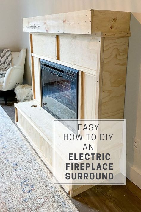 Easy step-by-step tutorial to build your own electric fireplace surround diy. A fireplace makes any room comfy and cozy. And these free plans make it so simple. Diy Electric Fireplace Surround, Build An Electric Fireplace, Fireplace Surround Diy, Simple Home Diy, Electric Fireplace Surround, Diy Electric Fireplace, Room Comfy, Built In Electric Fireplace, Faux Fireplace Diy