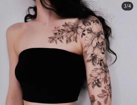 Tatuaje Studio Ghibli, Floral Arm Tattoo, Tattoo Ideas Female Meaningful, Shoulder Sleeve Tattoos, Floral Tattoo Shoulder, Feminine Tattoo Sleeves, Flower Tattoo Shoulder, Upper Arm Tattoos, Flower Tattoo Arm