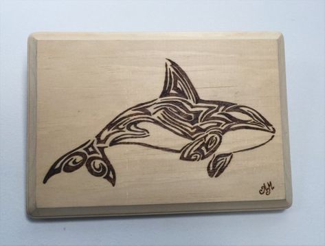 Customizable Tribal Art Orca Whale Pyrography - Wood burning Art - 9" x 6" Whale Pyrography, Wood Burning Patterns Stencil, Beachy Stuff, Appliqué Ideas, Ed Wood, Wood Burn Designs, Orca Whale, Woodburning Projects, Wood Burning Crafts