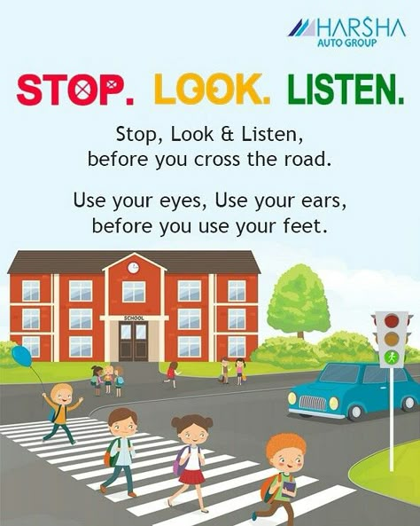 Road Safety for Children.  Teach your kids the basics of Safety on the road. They should learn how to cross the road carefully and safely. #Roadsafety #roadawareness #harshaauto Safety On The Road For Kids, Slogan Writing On Road Safety, Road Safety Activity For Kids, Safety At School Posters, National Road Safety Week Poster, Slogan For Road Safety, Safety Road Poster, Road Safety Slogans In English, School Safety Posters For Kids