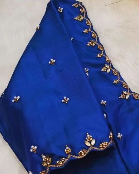 New one please dm us for oders and price details.. #rrfabricates #aariworkblouse #aariwork . Dm for more 😊 Simple Buttas For Blouse, Simple Maggam Design, Simple Blouse Works For Pattu Sarees, Blouse Work Designs Pattu Simple, Magam Work Simple Designs, Very Simple Aari Work Blouse Design Blue, Blue Pattu Saree Wedding, Simple Work Designs, Simple Work Blouse Designs For Pattu