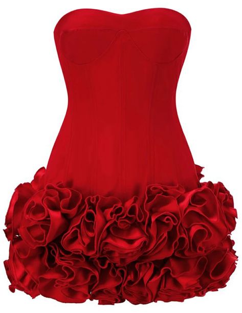 Strapless Corset Floral Ruffle Dress Red DESIGN: Color: Red Strapless design Sleeveless Bustier detail Corset design Ruffle detail Exposed zipper at back Gentle Dry Clean Only Length: Mini MATERIAL: Polyester + Cotton Delicate sewing and hemming by durable needle lockstitch machine. YKK zipper (known as the most durable and reliable zippers manufactured today). To maintain the beauty of your garment, please follow the care instructions on the attached label. Colour may vary due to lighting on im Red Ruffle Dress Short, Red Dresses For Sweet 16, Red Sparkly Mini Dress, Sleeveless Corset Dress, Red Fancy Dress Short, Red Dresses Christmas, Birthday Day Dress, Homecoming Corset Dresses, Short Red Corset Dress