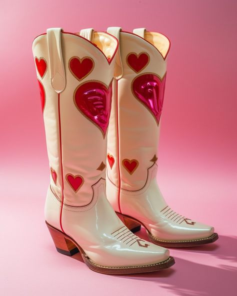 Retro Cowboy Boots with Hearts Heart Cowboy Boots, Painted Cowboy Boots, Cowboy Boots Wedding, Cool Cowboy Boots, Toothpaste Kisses, Winery Outfit, Wedding Cowboy Boots, Cowboy Carter, Western Bachelorette