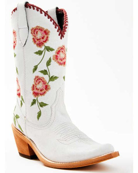 Liberty Black Womens Vicky Floral Embroidered Western Boot - Round Toe, White Holiday Boots, White Cowboy Boots, Womens Cowgirl Boots, Embroidered Boots, Work Boots Men, Cowboy Boots Women, Western Boot, White Boots, Short Boots