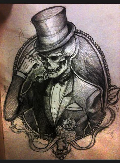 Dapper Skeleton by ~Minyi on deviantART Skeleton In A Suit Tattoo, Dapper Skeleton, Fancy Skeleton, Gentleman Tattoo, Suit Tattoo, Chicanas Tattoo, Sketch Style Tattoos, Skeleton Drawings, Skeleton Tattoos