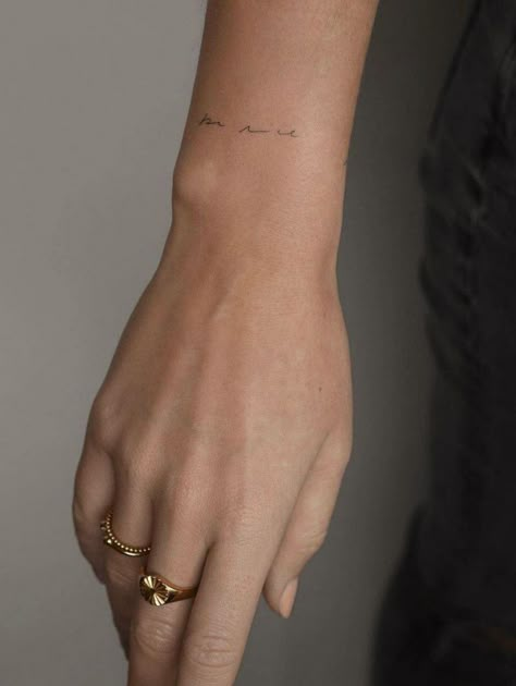 With You Tattoo, Upper Wrist Tattoos For Women, Sadie Robertson Tattoo, Upper Wrist Tattoo, Top Of Wrist Tattoos, Four Tattoo, Tato Minimal, Tiny Wrist Tattoos, Muster Tattoos