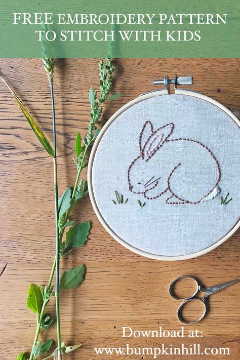 Download this FREE Hand Embroidery Rabbit Pattern - designed by Bumpkin Hill. Available at www.bumpkinhill.com Bunny Embroidery Patterns Free, Easter Embroidery Patterns Free, Mixed Media Embroidery Ideas, Spring Embroidery Ideas, Spring Embroidery Designs, Bunny Embroidery Patterns, Baby Embroidery Patterns, Easter Embroidery Patterns, Spring Embroidery