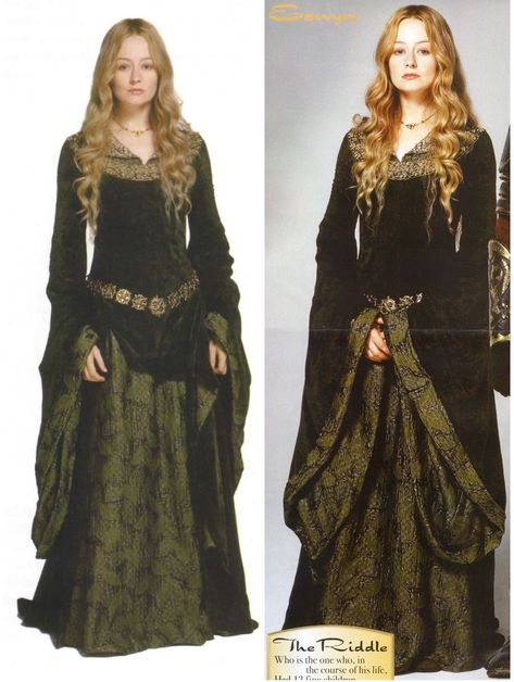 Eowyn green Eowyn Green Dress, Eowyn Outfit, Lotr Costume Female, Asgardian Clothing, Celtic Clothing Women, Arwen Outfit, Lord Of The Rings Inspired Outfits, Ciri Dress, Eowyn Aesthetic