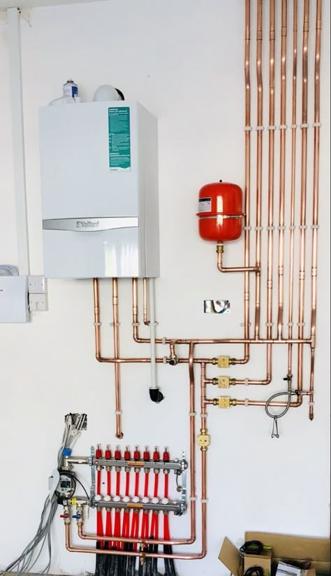 Plumbing Layout Plan, Wood Stove Water Heater, Hydronic Radiant Floor Heating, Sewing Shed, House Designs Ireland, Home Heating Systems, Plumbing Layout, House Plumbing, Hydronic Heating Systems