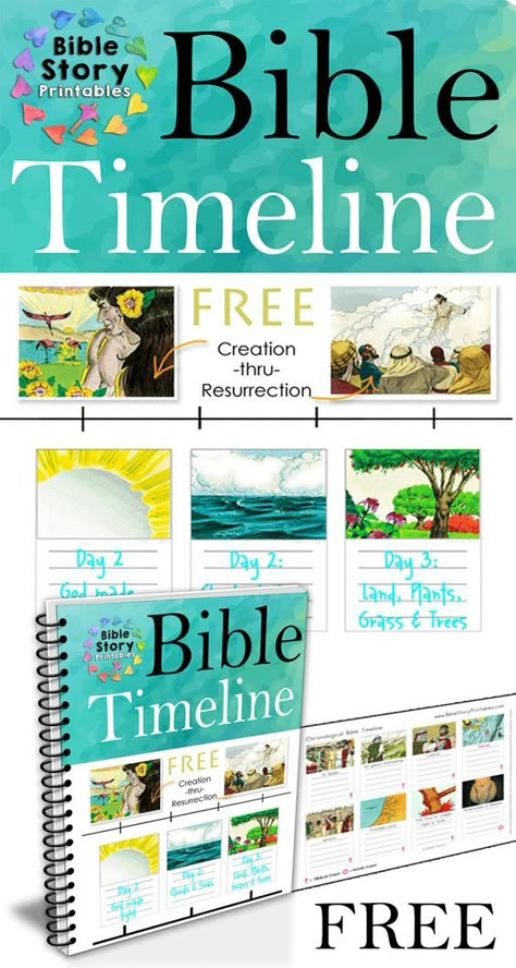 FREE Printable Bible Timeline Bible Story Printables, Biblical Timeline, Bible Homeschool, Bible Learning, Bible Timeline, Bible Resources, Preschool Bible, Bible Book, Bible Printables