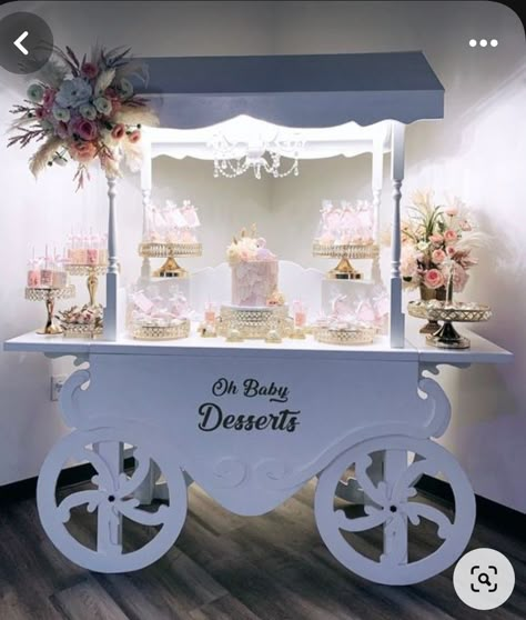 Candy Table Backdrop Ideas, Candy Cart Decoration Ideas, Dessert Cart Wedding, Wedding Dessert Cart, Sweet Cart Wedding, Treat Cart Ideas, Baby Shower Cart, Candy Cart Decoration, Dessert Cart Ideas