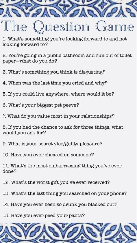 The question game is a game designed to spark conversation between friends. The game first starts off with someone asking the other player to choose a number (1-#). The first person then asks the player the question that corresponds to that number. Find out all the tea about your friends with this game of truth and of course, gossip! How To Play 20 Questions, Choose A Number Questions Game, Gossip Questions, Stream Quotes, Conversation Between Two Friends, 21 Questions Game, The Question Game, Random Questions To Ask, Tiktok Games