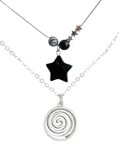 PRICES MAY VARY. Unique Design: The star means hope of life, the spiral represents peace, tranquility and new beginnings, these star pendant necklace and spiral necklace are meaningful jewelry for women. Material:Star necklace: stainless steel chain, alloy and stone star. Swirl necklace: alloy. sturdy and durable, can be used for a long time. Beach Punk Necklace Set: Package includes 1x dot star necklace (50 + 5cm/ 19.68 + 1.97inch) and 1x swirl necklace (50cm/ 19.68inch). Wearing occassion : Th Grunge Style Jewelry, Yk2 Necklace, Acubi Necklaces, Spiral Outfit, Downtown Jewelry, Cool Necklaces For Men, Necklaces Amazon, Victorious Outfits, Necklaces Grunge