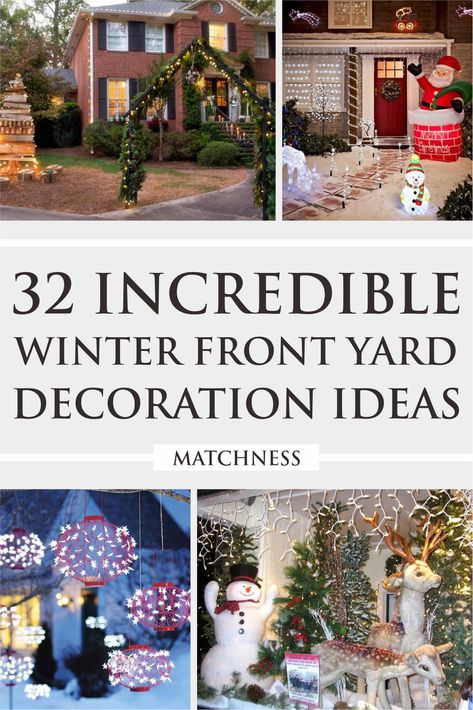 Front Yard Holiday Decor, Front Yard Christmas Lights, Christmas Lawn Decorations Front Yards, Front Yard Lighting, Yard Decoration Ideas, Decoration Front Porch, Front Yard Landscape Design, Xmas Decorations Outdoor, Christmas Lawn Decorations