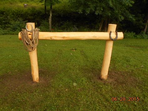 My husband made me this Hitching Post. Hitching Post For Horses, Country Yard, Horse Fence, Hitching Post, Horse Fencing, Horseshoe Crafts, Horse Barn, Horse Care, Yard Ideas