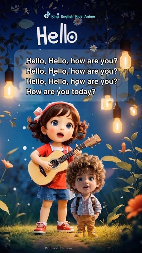 Hello Hello Song, Poem English, Learning Activities Kindergarten, English Learning Tips, Kids Learning Alphabet, English Conversation For Kids, English Poem, English Poems For Kids, Hello Song