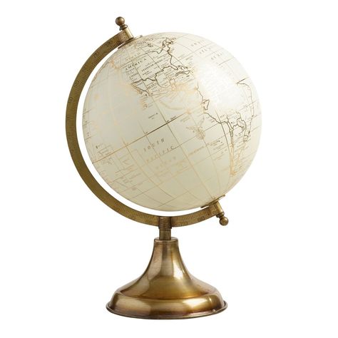 White Globe With Gold Stand - World Market Dear Lillie, What A Wonderful World, World Globes, Globe Decor, Budget Friendly Decor, World Globe, Cost Plus World Market, Office Makeover, Small Home Office