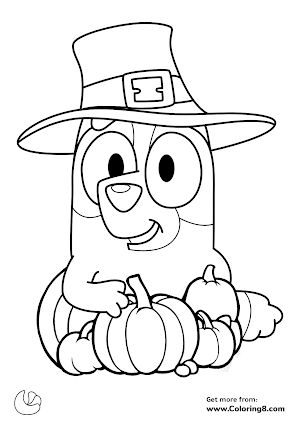 Bingo with pumpkins Thanksgiving Coloring Pages Bluey, Bluey Thanksgiving, Thanksgiving Coloring Pages Free, Happy Coloring Pages, Adventure Coloring Pages, Bluey Coloring Pages, Sister Bingo, Bingo Heeler, Kids Colouring Printables