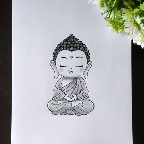 Buddha Purnima special Little Buddha Pencil drawing... @vennila_yl_creations Budha Cute Drawing, How To Draw A Buddha, Sketch Of Buddha, Buddha Sketch Pencil Easy, Easy And Simple Sketches, Buddha Art Drawing Paintings, Art Drawings Sketches Simple Cute, How To Draw Buddha, Drawing Ideas Of God