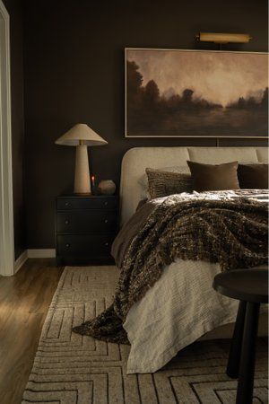 Check out this item I found on LTK https://liketk.it/4qZbF?product=b4e13855-9e9c-11ee-b16f-0242ac110003 Download the LTK app to take a look! Dark Wood Wall Bedroom, Moody House Design, Warm Colors For Bedroom, Dark Comforter Bedroom, Brown Bedding Aesthetic, Brown Wall Bedroom, Dark Gray Room, Moody Neutral Bedroom, Brown Walls Bedroom