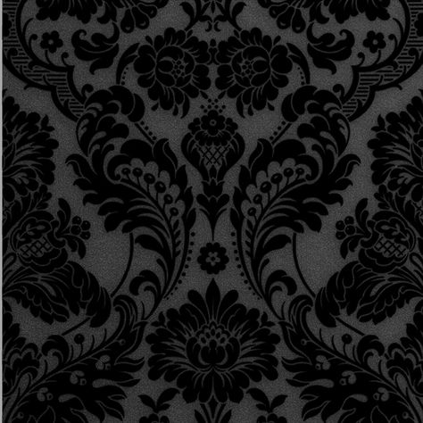 Sample Gothic Damask Flock Wallpaper in Noir from the Exclusives Colle – BURKE DECOR Plum Bathroom Ideas, Goth Bathroom, Flock Wallpaper, Gothic Bedroom, Gothic Pattern, Gothic Wallpaper, Goth Home, Graham & Brown, Gothic Aesthetic