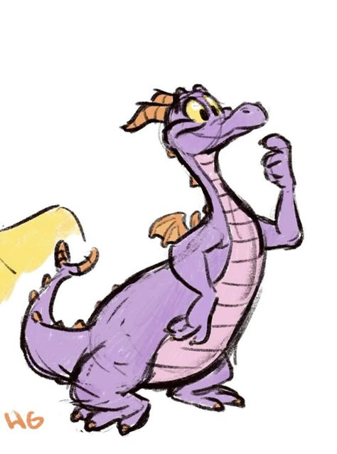 Figment Disney Art, Disney Sketchbook Ideas, Disney Art Drawings Easy, Figment Tattoo, Cartoon Dragon Drawing, Figment The Dragon, Disney Nail Ideas, Walt Disney World Outfits, Disney Figment