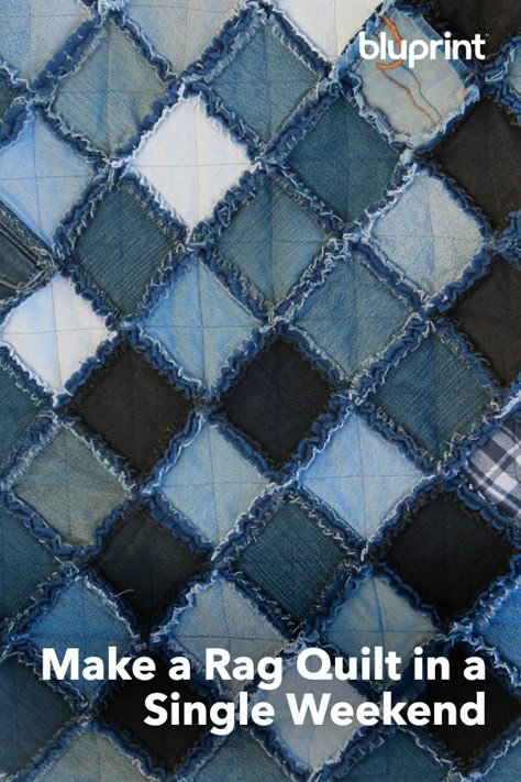 Jeans Quilts Ideas, How To Make A Denim Rag Quilt, No Batting Rag Quilt, Rag Time Quilt, Flag Rag Quilt Pattern, Raggedy Quilt Patterns, Quilt As You Go Rag Quilt, Quilts Made From Jeans, Rag Quilting For Beginners Easy