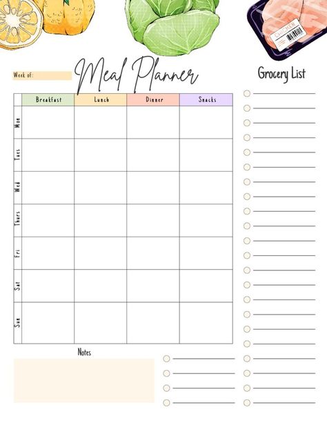 Meal Planning Chart, Menu Planning Printable, Shakes Recipes, Meal Planner With Grocery List, Meal Train, Meal Planning Printable Weekly, Menu Sans Gluten, Turkey Food, Cravings Food