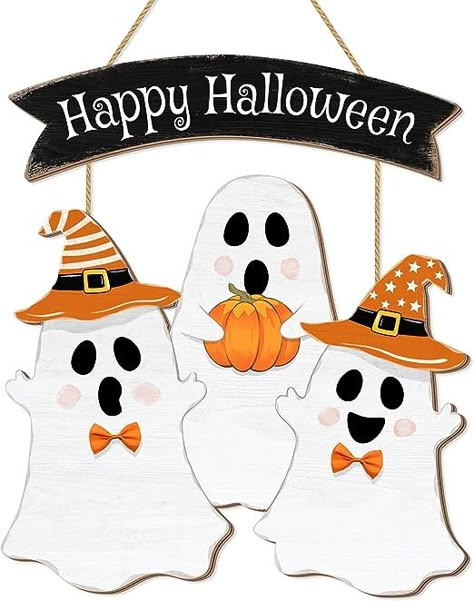 Boo Decorations, Buffet Halloween, Décoration Table Halloween, Wooden Ghost, Ghost Door, Yard Wall, Sign For Front Door, Table Halloween, Halloween Front Doors