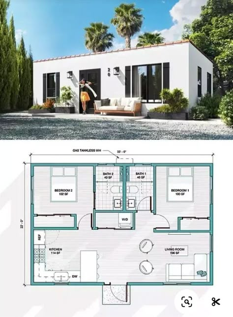 2 Bedroom Adu Floor Plans, Small House Layout 2 Bedroom, 2 Bedroom Adu, Adu Floor Plans, 2 Bedroom House Design, 3 Bedroom 2 Bath Barndominium, 2 Bedroom Bungalow, Barndominium Ideas 3 Bedroom, Small House Blueprints