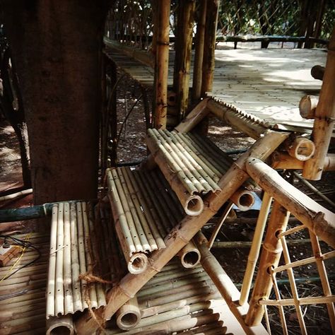 Connecting levels #bamboo #bambootreehouse #bamboo steps #bambooarchitecture Bamboo Stairs Ideas, Bamboo Driveway, Bamboo Stairs, Bamboo Greenhouse, Bamboo Tree House, Bamboo Architecture Design, Bamboo Joints, Bamboo Arch, Bamboo Furniture Diy