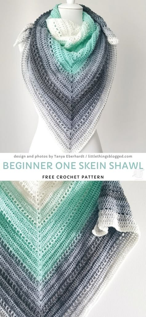 Crochet Intermediate, One Skein Shawl, Triangle Scarf Crochet Pattern, Crochet Triangle Shawl Pattern, Crochet Prayer Shawls, Crochet Triangle Scarf, One Skein Crochet, Crochet Shawl Free, Crocheted Shawl