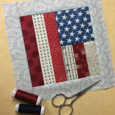 What better way for quilters to celebrate Flag Day than by stitching a scrappy little flag quilt block? Patriotic Quilt Blocks, Small Quilt Patterns, American Flag Quilt, Quilt Block Ideas, Flag Quilt, Tie Quilt, Quilts Of Valor, Patriotic Quilts, Quilt Of Valor