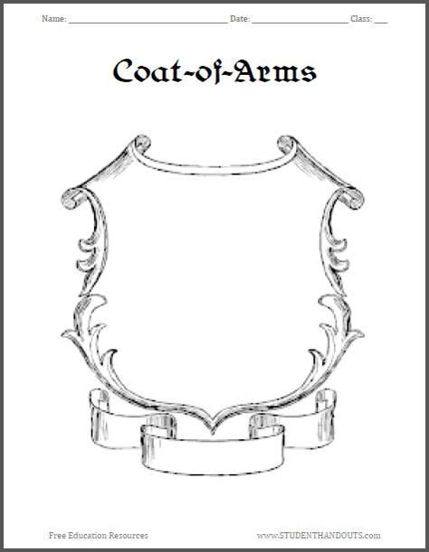 Here is an assortment of free printable coats-of-arms templates which students can customize while learning about life during the European Middle Ages. Coat Of Arms Template Free Printable, Coat Of Arms Template, Family Crest Template, Coat Of Arms Project, Template Cc, Medieval Coat, Shield Template, Middle Ages History, Family Crests