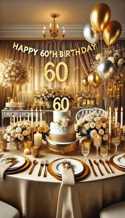 🎉 21 Show-Stopping 60th Birthday Decoration Ideas You Need to Try! 🎂 60 Bday Party Ideas For Mom, 60th Birthday Decoration Ideas, 60th Birthday Celebration Ideas, Gold And Silver Balloons, 60th Birthday Ideas For Mom Party, 60th Birthday Ideas For Women, 60th Birthday Party Themes, 60th Birthday Theme, 60th Birthday Ideas For Mom