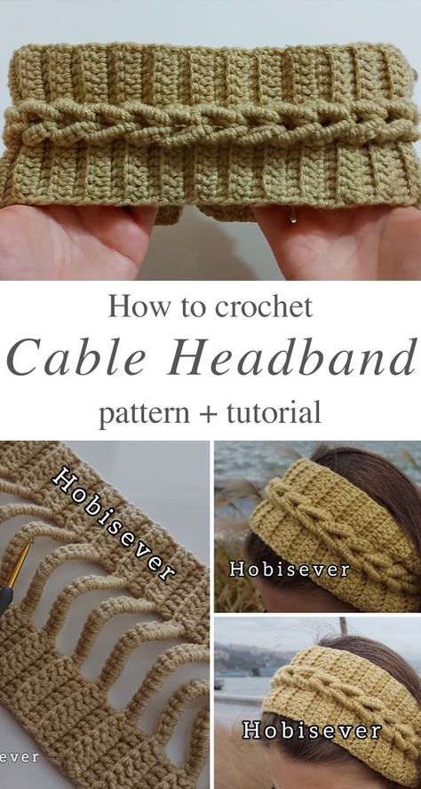 Crochet Easy Cable Headband You Will Love - CrochetBeja Crochet Headband Tutorial, Crochet Ear Warmer Pattern, Crochet Headband Free, Cable Headband, Bandeau Au Crochet, Crochet Headband Pattern Free, Crochet Headbands, Crochet Cable, Crochet Headband Pattern